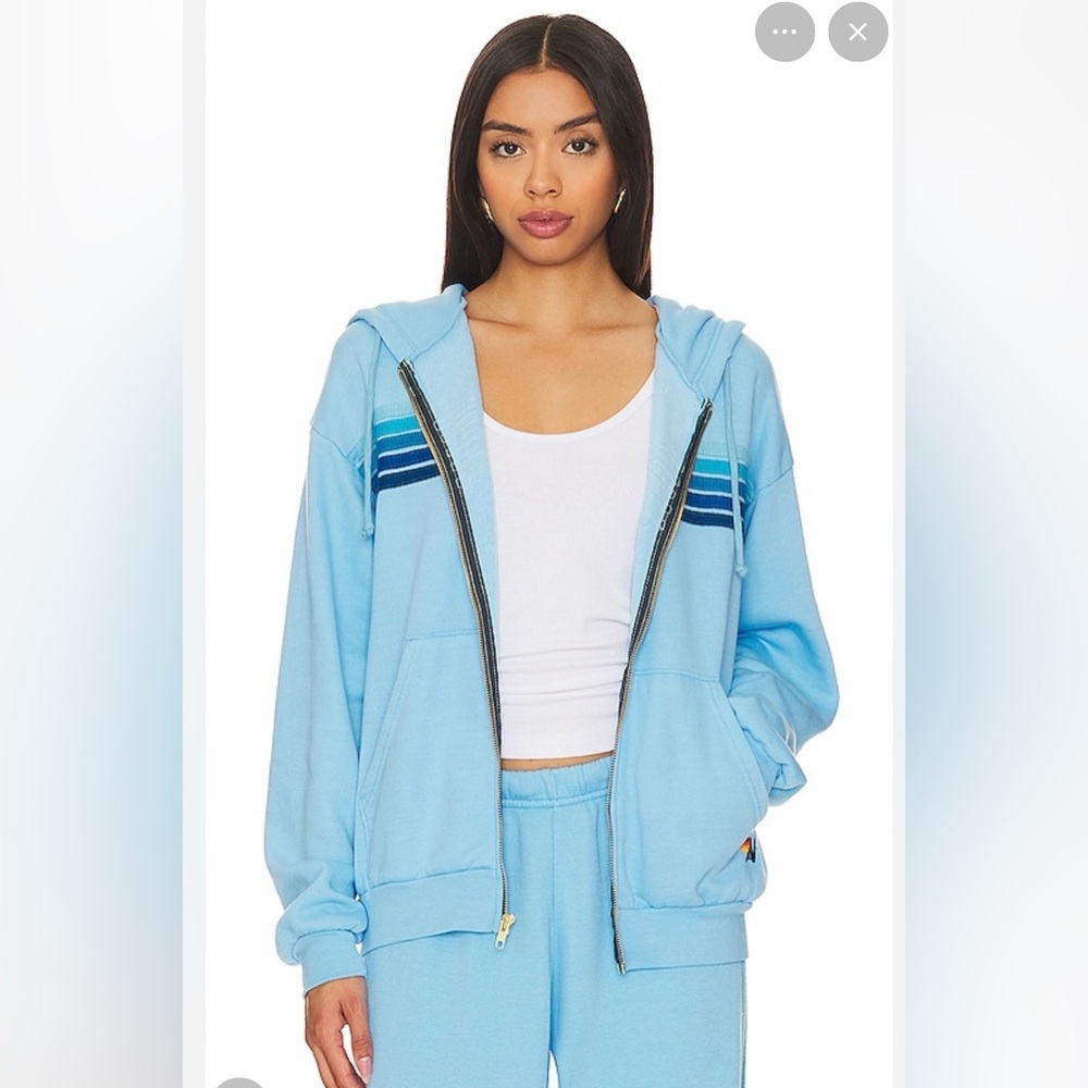 Aviator Nation Hoodie & Sweatpants Set in Light Blue 5 Stripe Unisex Medium